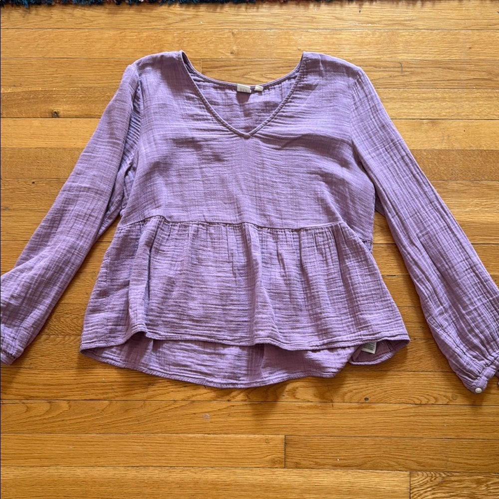 GAP Purple Long Sleeve Peplum Blouse